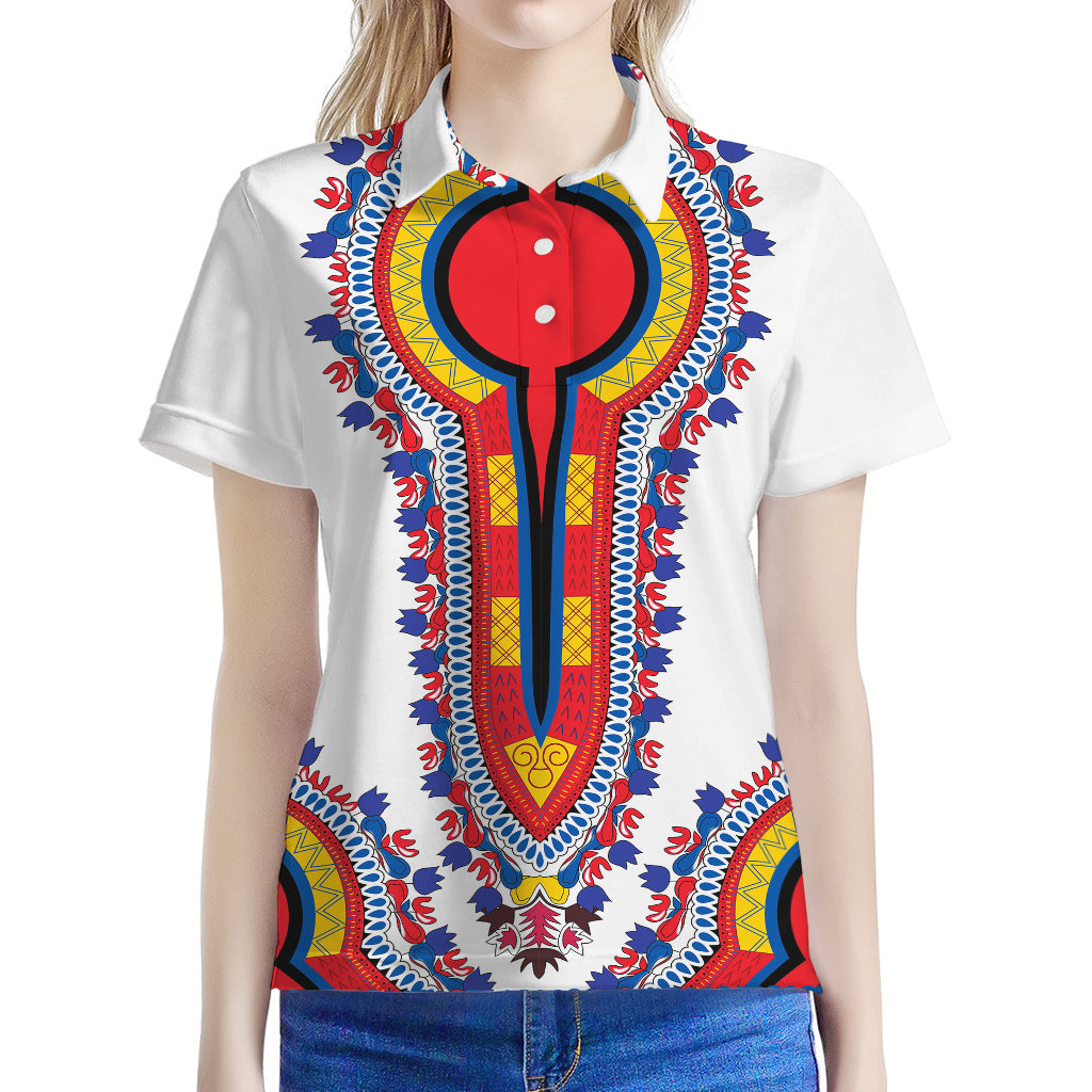 Red And White African Dashiki Print Women's Polo Shirt