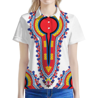 Red And White African Dashiki Print Women's Polo Shirt