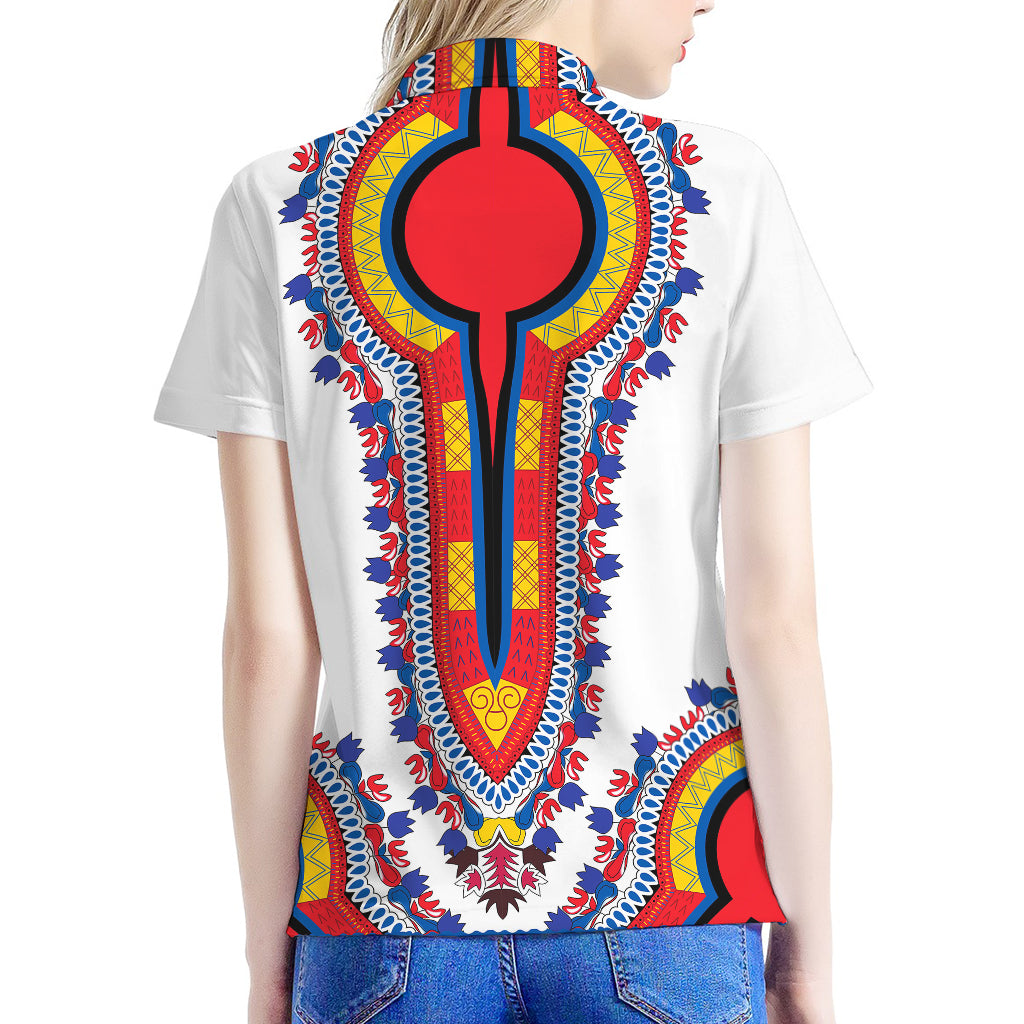 Red And White African Dashiki Print Women's Polo Shirt