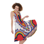 Red And White African Dashiki Print Women's Sleeveless Dress