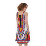 Red And White African Dashiki Print Women's Sleeveless Dress