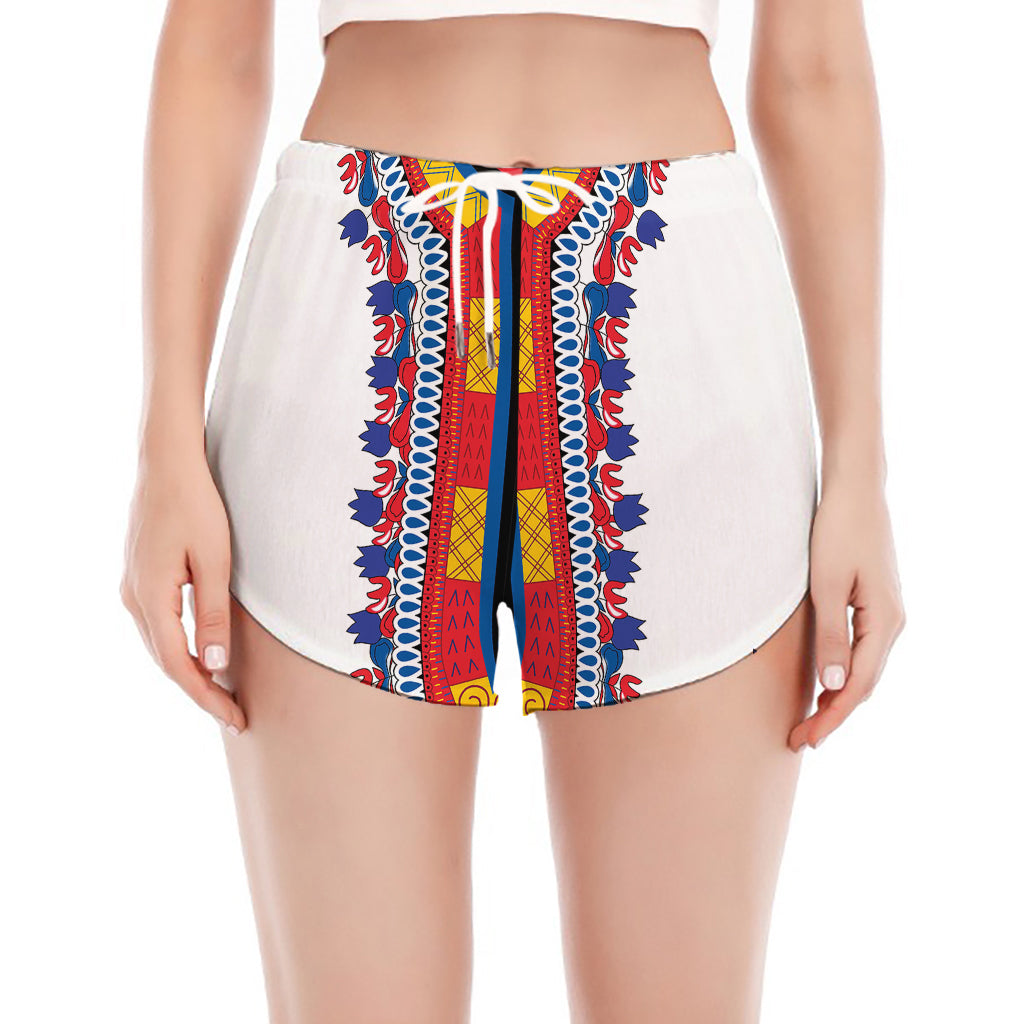 Red And White African Dashiki Print Women's Split Running Shorts