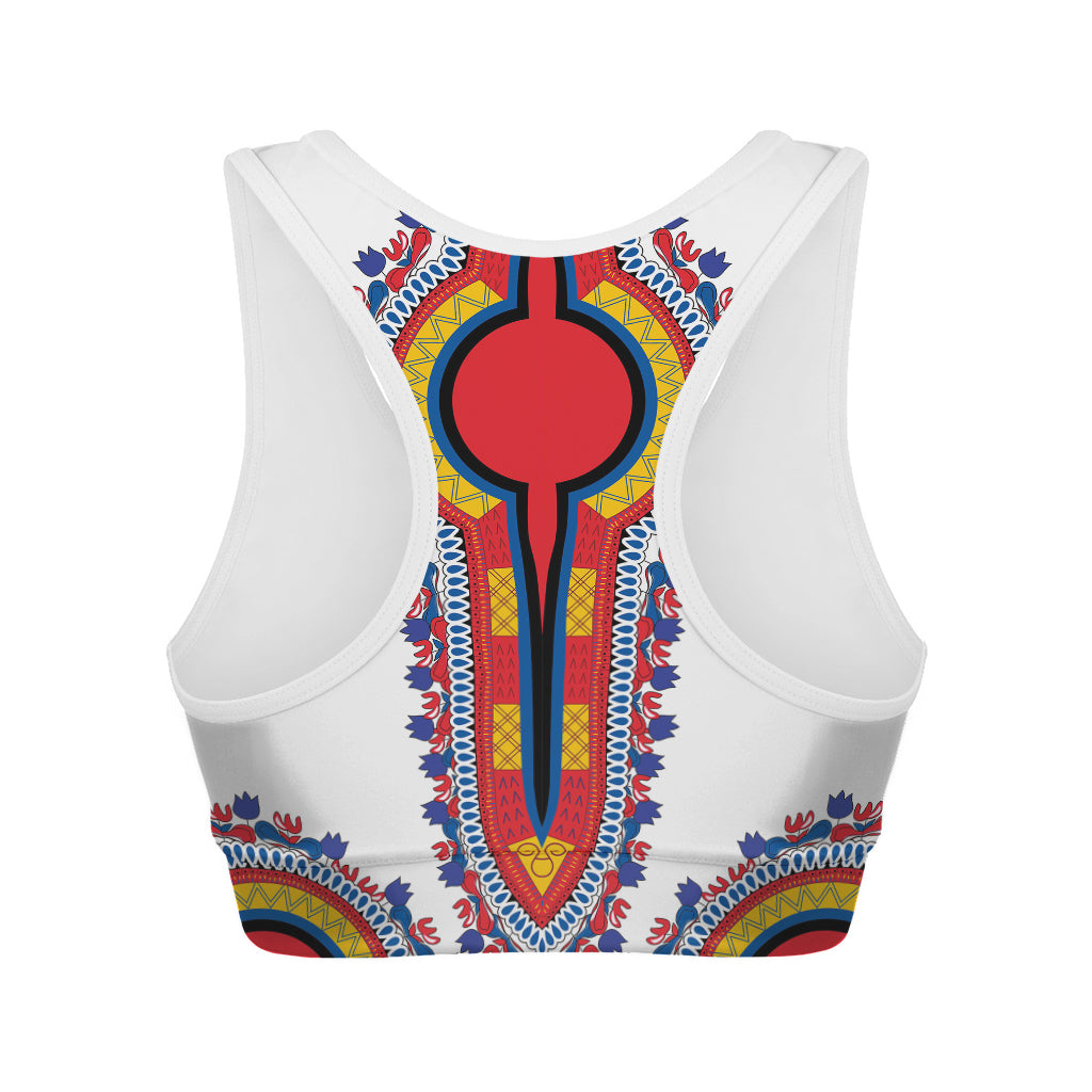 Red And White African Dashiki Print Women's Sports Bra