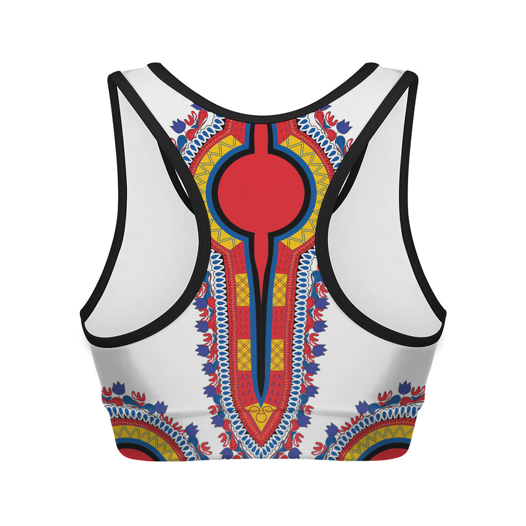 Red And White African Dashiki Print Women's Sports Bra