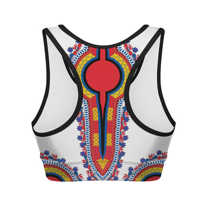 Red And White African Dashiki Print Women's Sports Bra