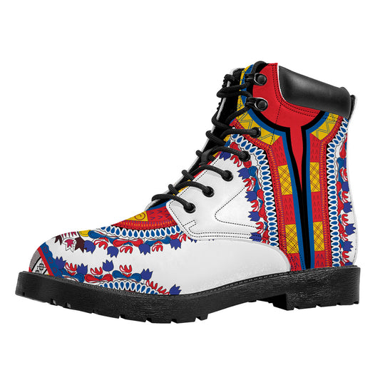 Red And White African Dashiki Print Work Boots