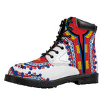 Red And White African Dashiki Print Work Boots