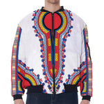 Red And White African Dashiki Print Zip Sleeve Bomber Jacket