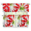 Red And White Amaryllis Print 3 Piece Kitchen Curtains