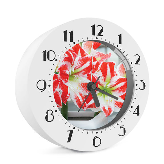 Red And White Amaryllis Print Alarm Clock