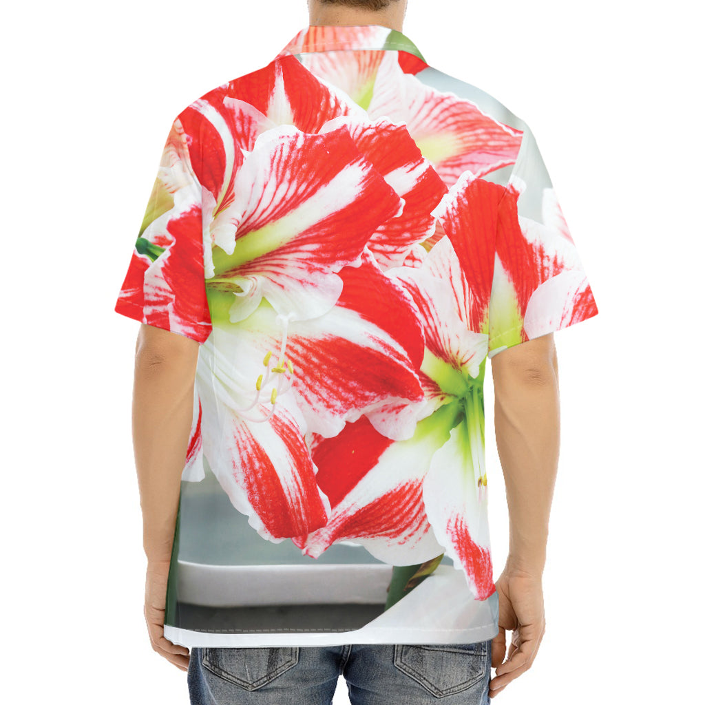 Red And White Amaryllis Print Aloha Shirt