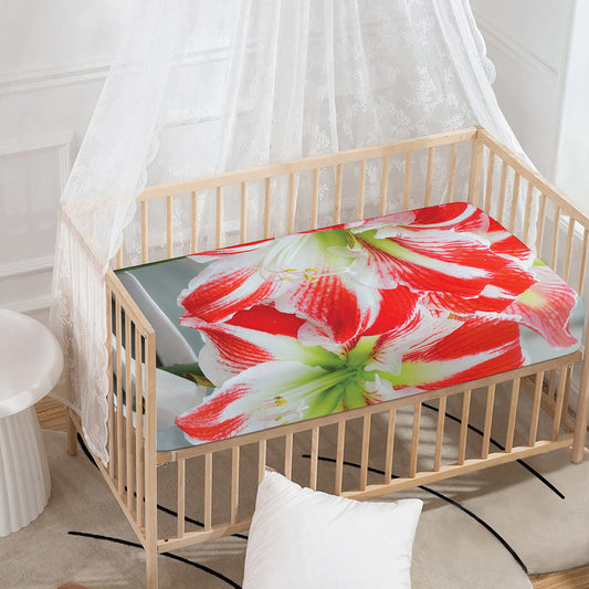 Red And White Amaryllis Print Baby Crib Sheet