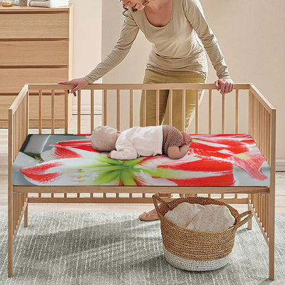 Red And White Amaryllis Print Baby Crib Sheet