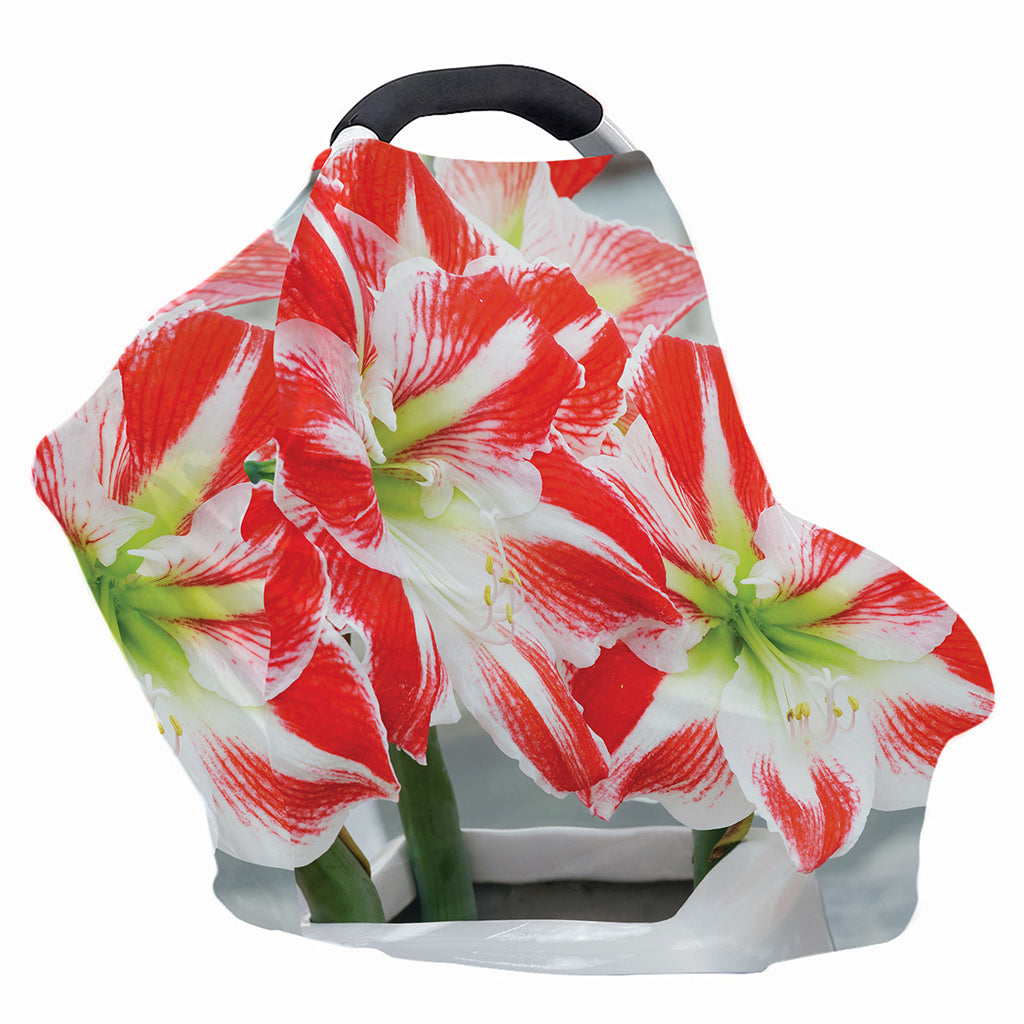 Red And White Amaryllis Print Baby Seat Cover