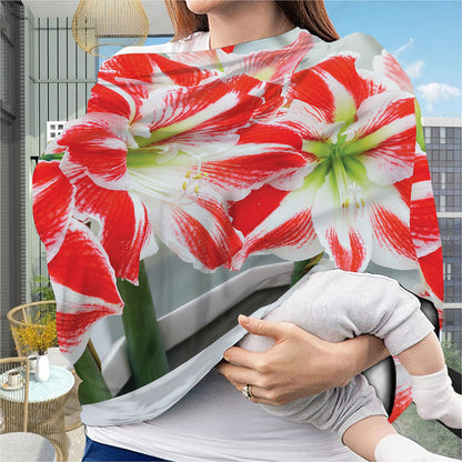 Red And White Amaryllis Print Baby Seat Cover