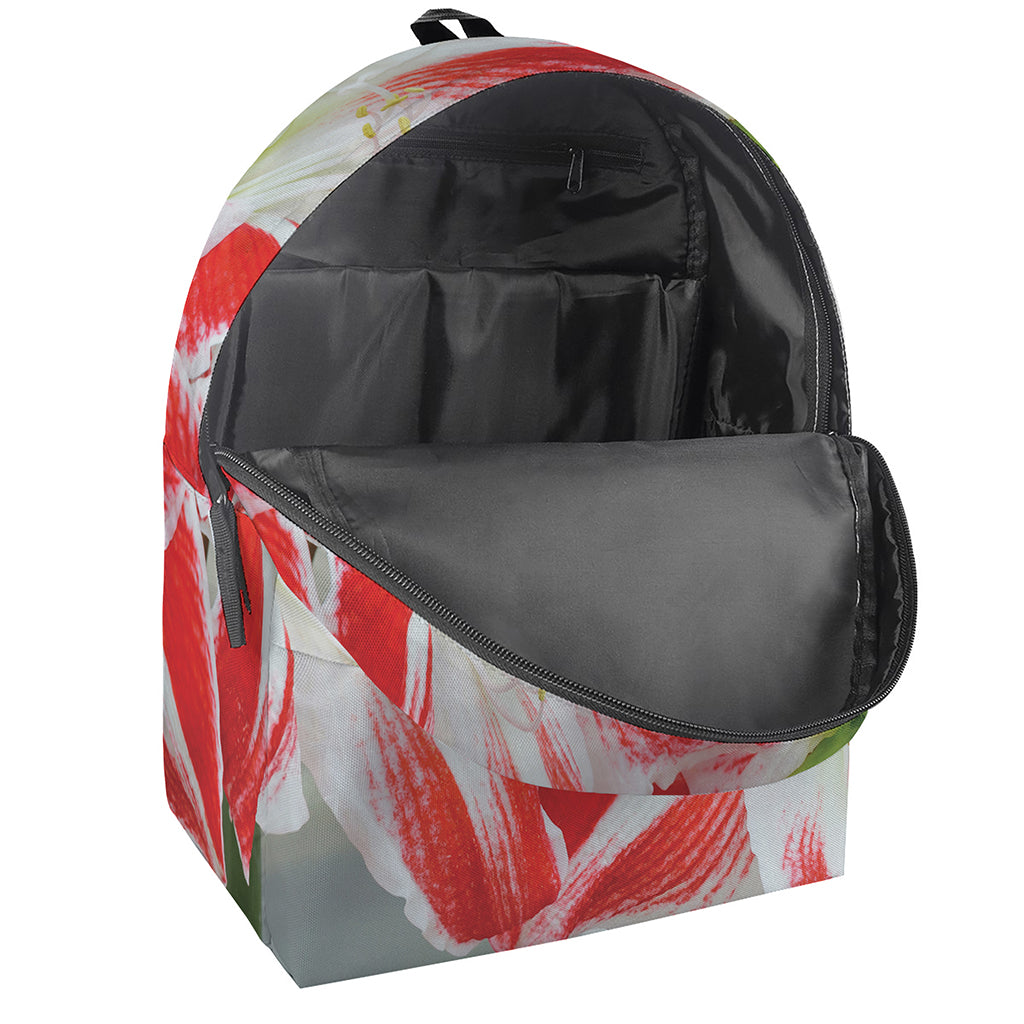 Red And White Amaryllis Print Backpack