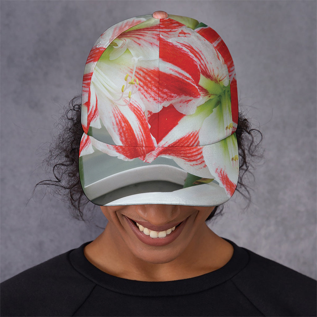 Red And White Amaryllis Print Baseball Cap