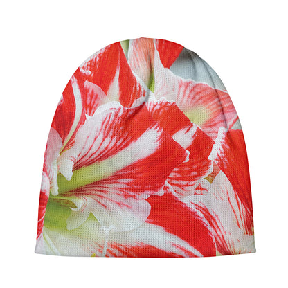 Red And White Amaryllis Print Beanie