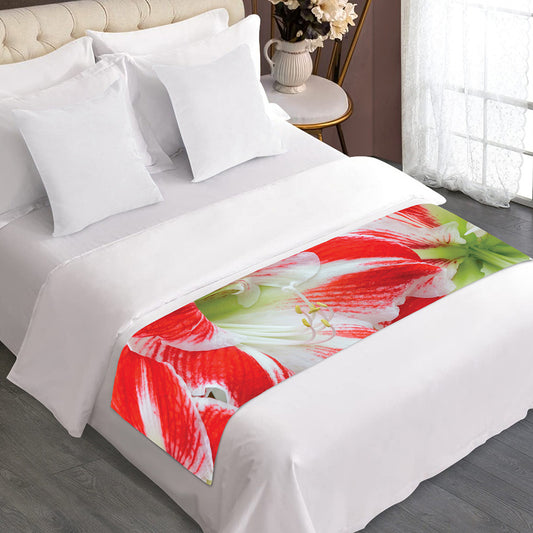 Red And White Amaryllis Print Bed Runner
