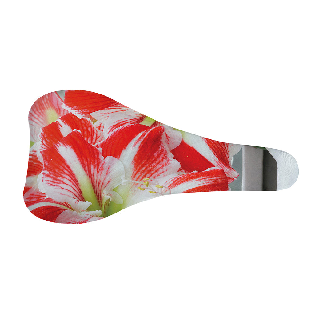 Red And White Amaryllis Print Bicycle Seat Cover