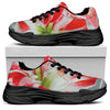 Red And White Amaryllis Print Black Chunky Shoes