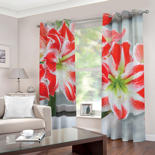 Red And White Amaryllis Print Blackout Grommet Curtains
