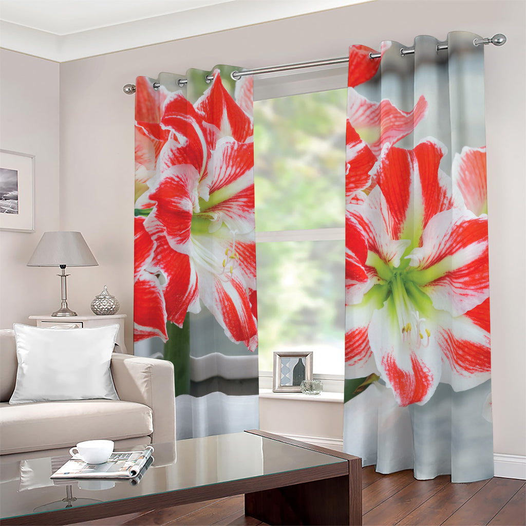 Red And White Amaryllis Print Blackout Grommet Curtains