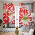 Red And White Amaryllis Print Dimout Pencil Pleat Curtains