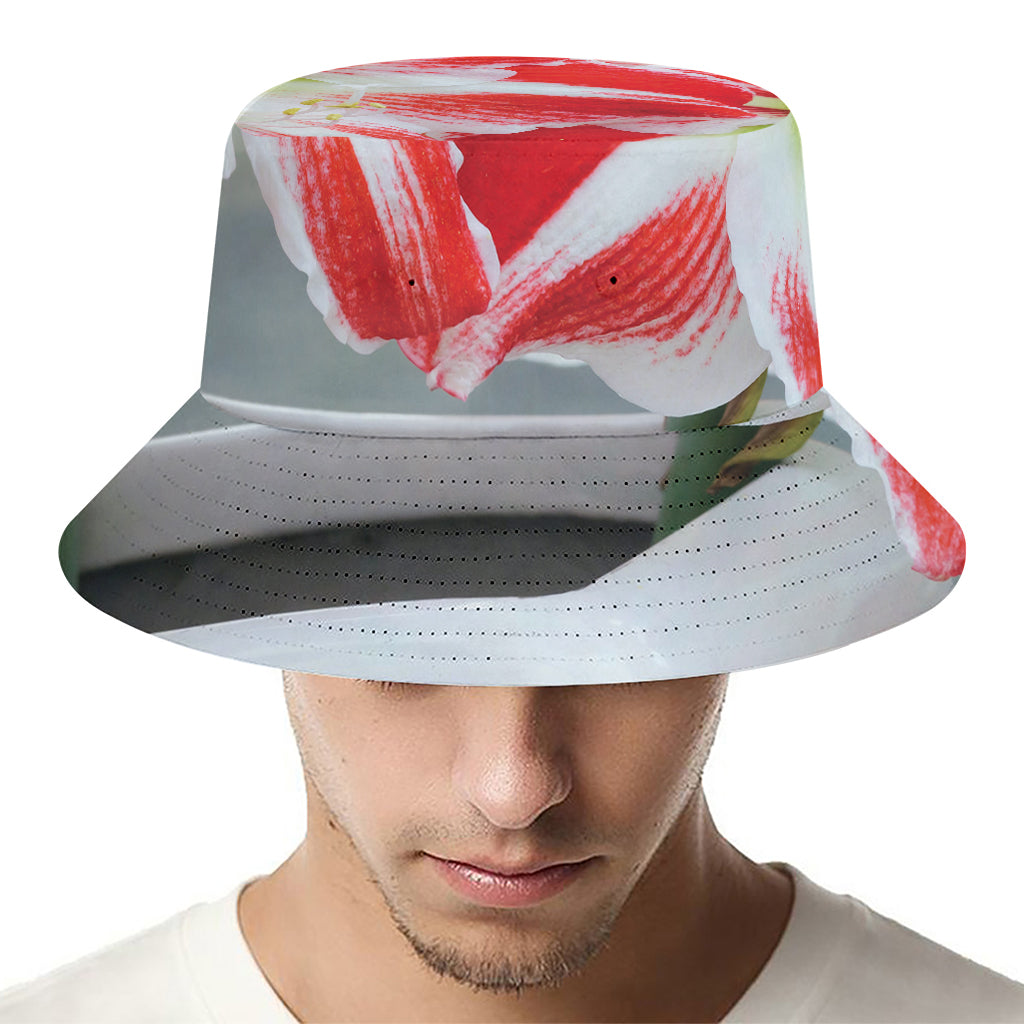 Red And White Amaryllis Print Bucket Hat