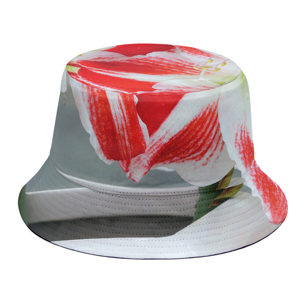 Red And White Amaryllis Print Bucket Hat