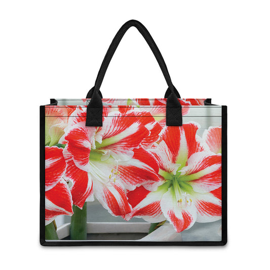 Red And White Amaryllis Print Canvas Tote Bag