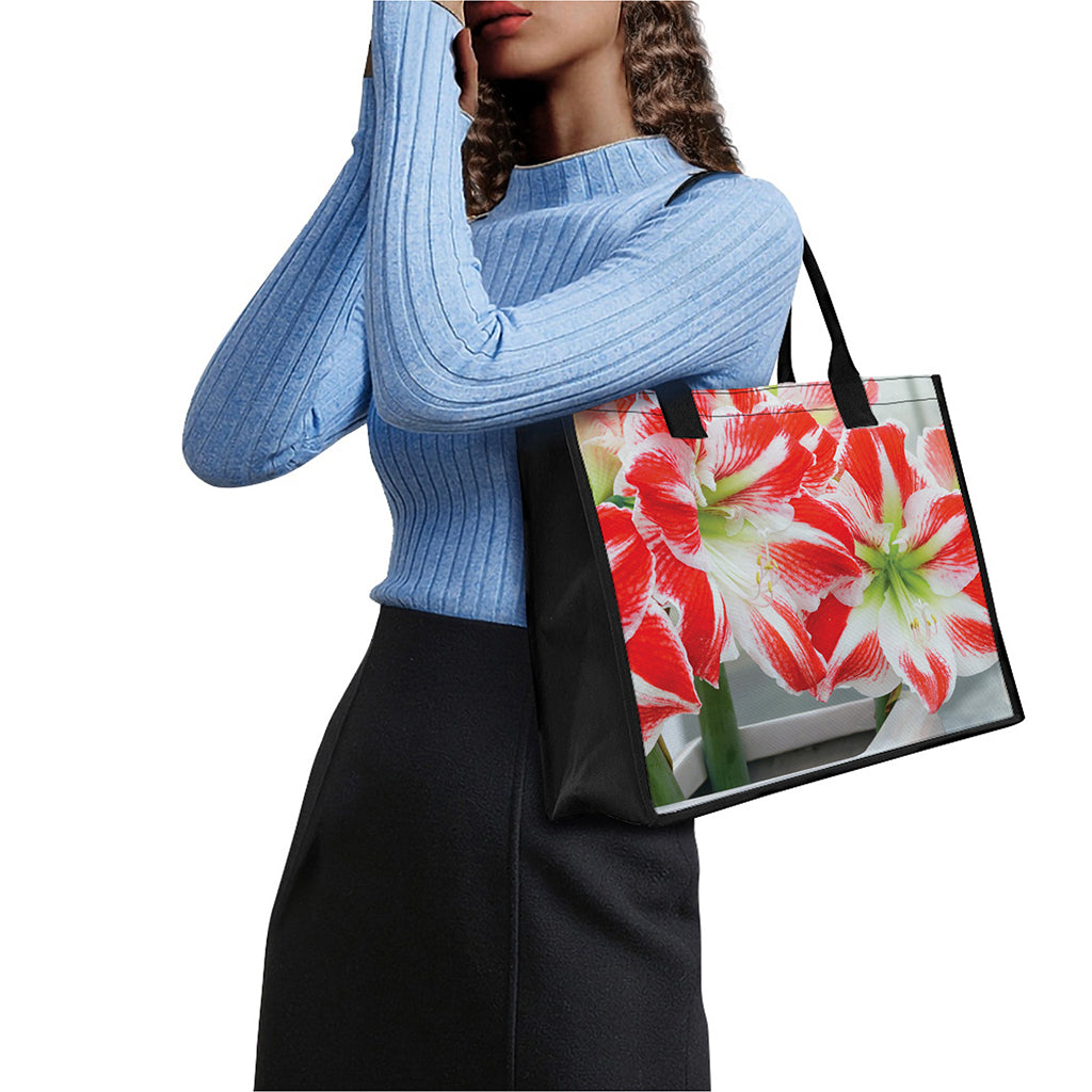 Red And White Amaryllis Print Canvas Tote Bag