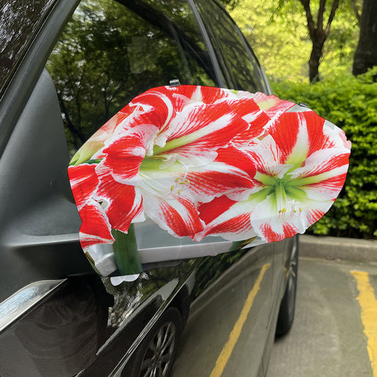 Red And White Amaryllis Print Car Side Mirror Covers