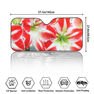 Red And White Amaryllis Print Car Windshield Sun Shade