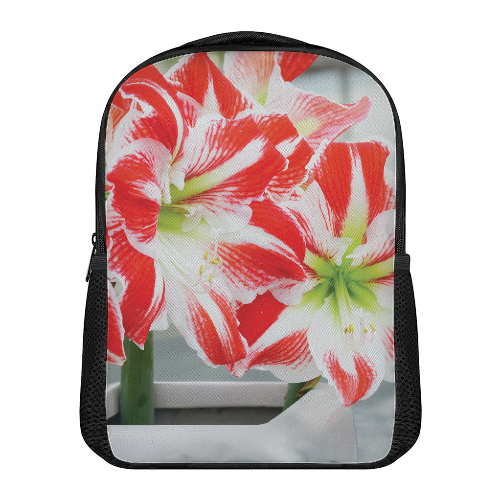 Red And White Amaryllis Print Casual Backpack