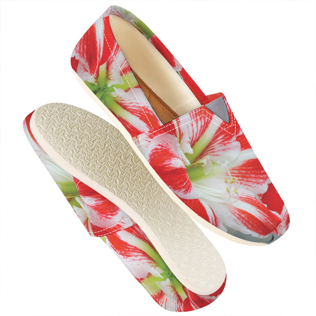 Red And White Amaryllis Print Casual Shoes