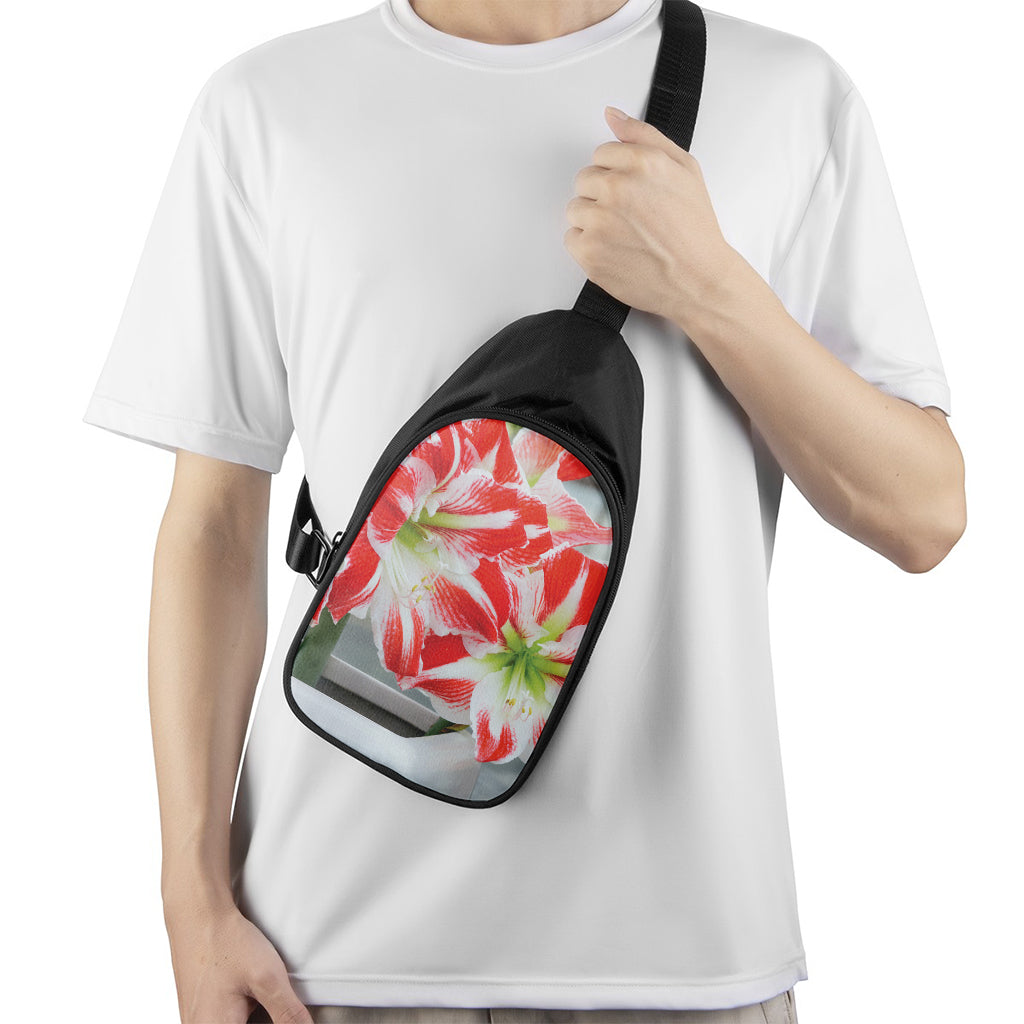 Red And White Amaryllis Print Chest Bag