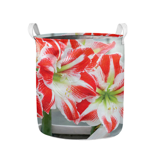 Red And White Amaryllis Print Collapsible Laundry Basket