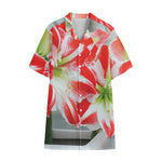 Red And White Amaryllis Print Cotton Hawaiian Shirt