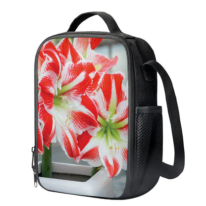 Red And White Amaryllis Print Crossbody Lunch Bag