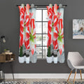 Red And White Amaryllis Print Grommet Curtain Panels