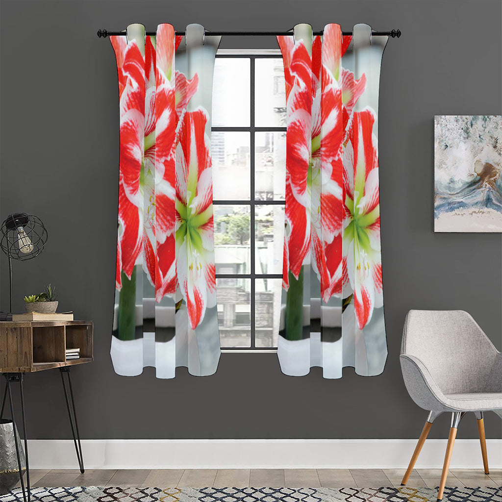 Red And White Amaryllis Print Curtain
