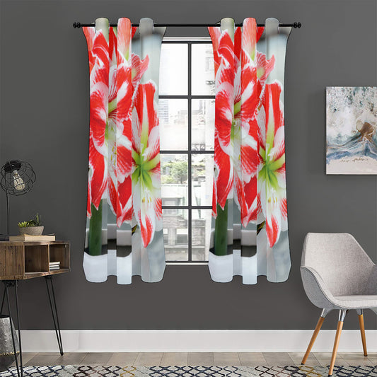 Red And White Amaryllis Print Curtain