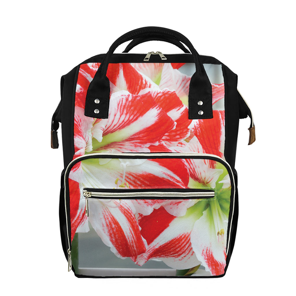 Red And White Amaryllis Print Diaper Bag