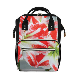 Red And White Amaryllis Print Diaper Bag