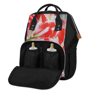 Red And White Amaryllis Print Diaper Bag