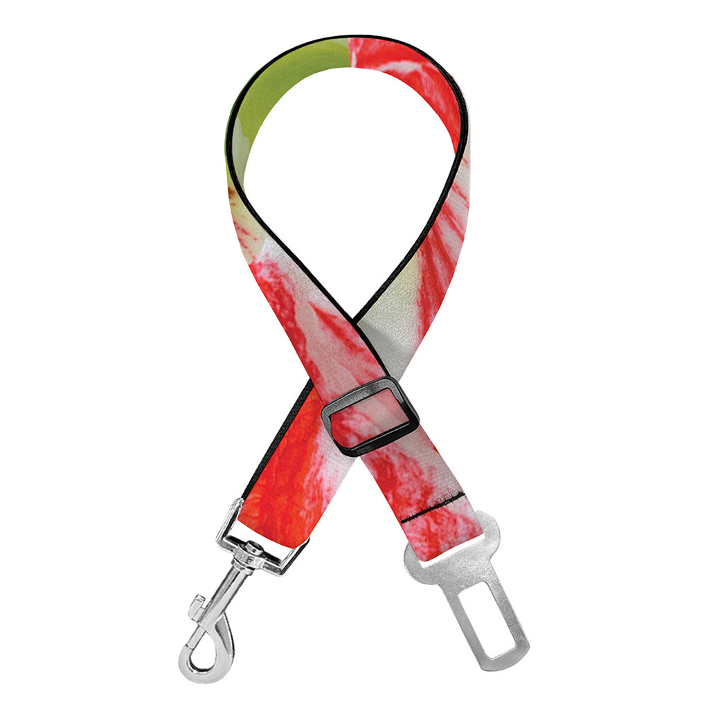 Red And White Amaryllis Print Dog Seat Belt