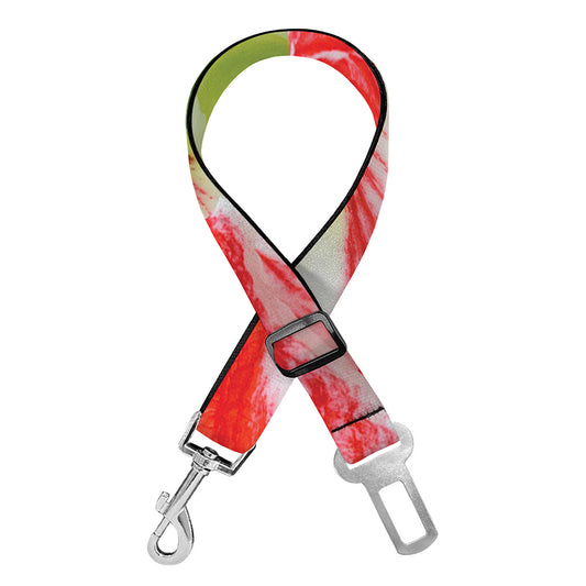 Red And White Amaryllis Print Dog Seat Belt