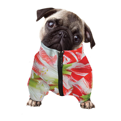 Red And White Amaryllis Print Dog Zip Up Jacket