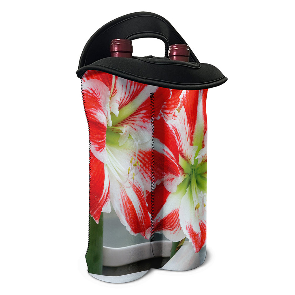 Red And White Amaryllis Print Double Neoprene Wine Tote